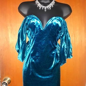 PrettyLittleThing Shimmering Blue Off-Shoulder Dress